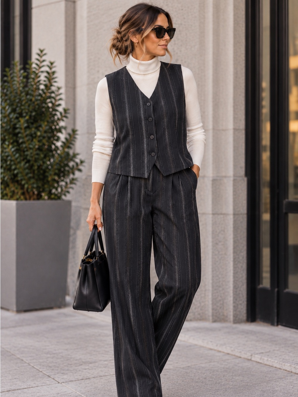 Vintage Collections International 2 Piece Vest Trouser 90s Pinstripe Set